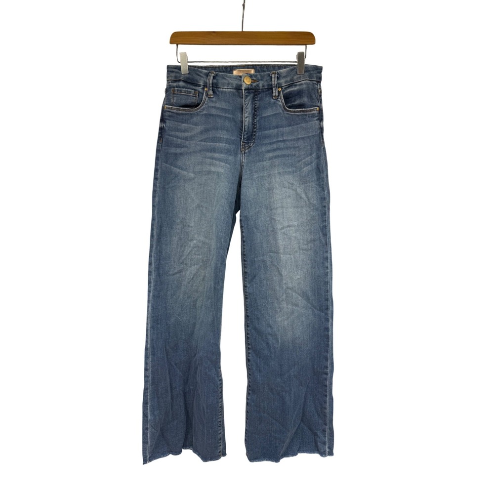 KUT from the Kloth Meg Fab Ab Wide Leg Jeans High Rise Raw Hem Blue Denim 4